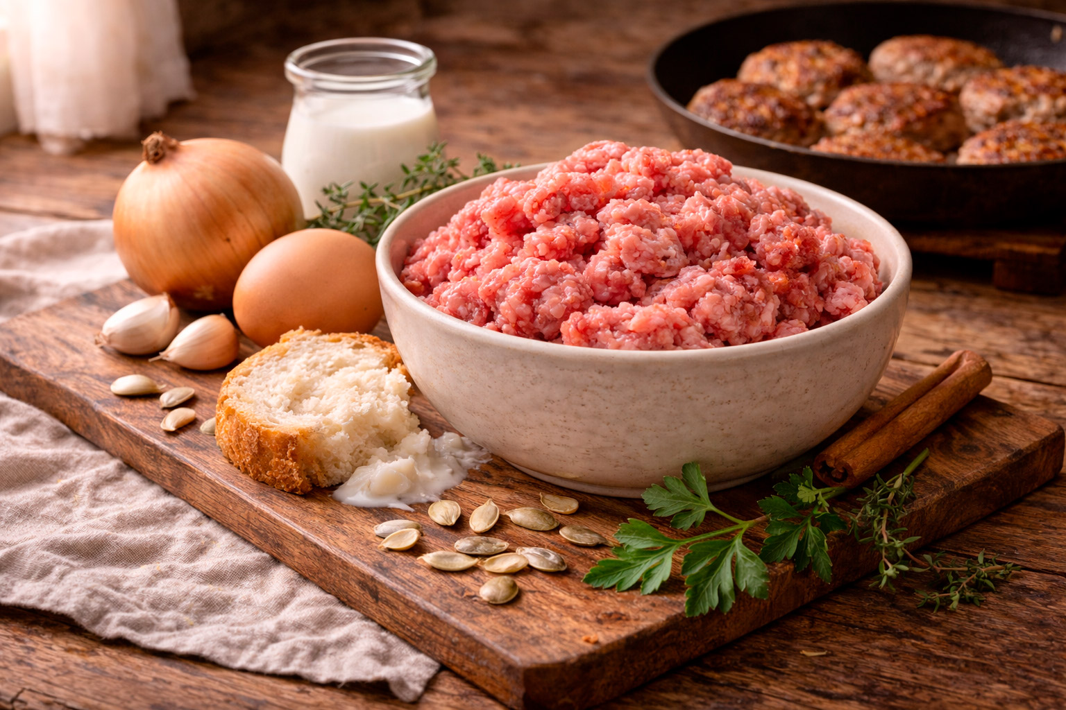 Фарш в миске для домашней готовки