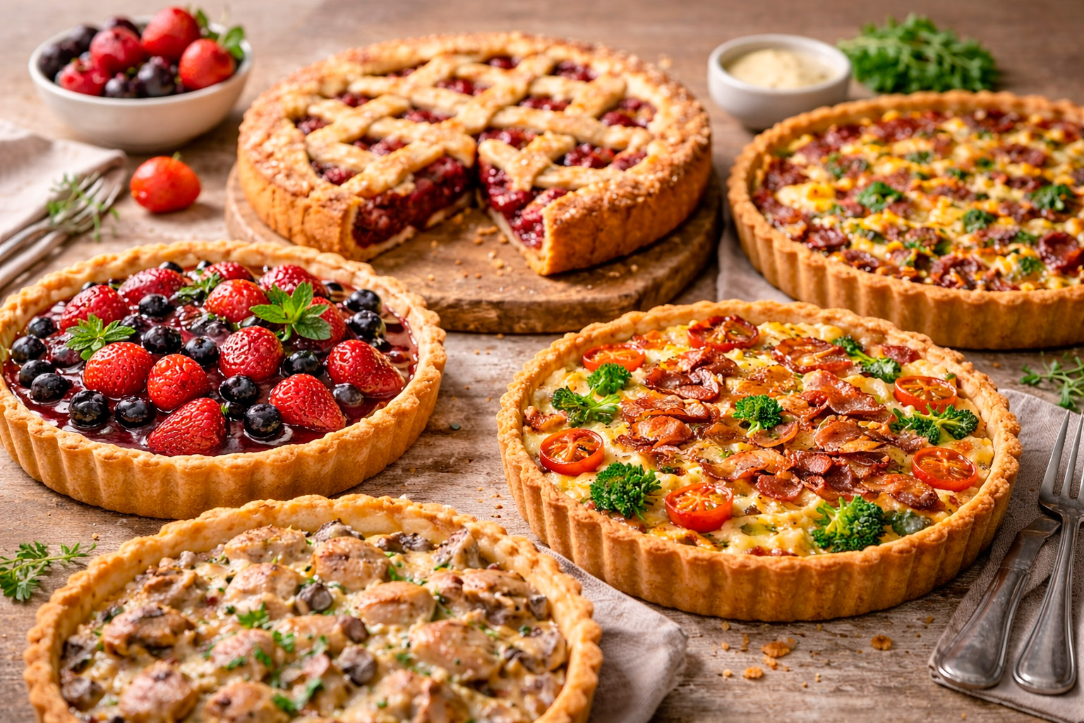 Тарты - открытые пироги с мясом, ягодами, фруктами.