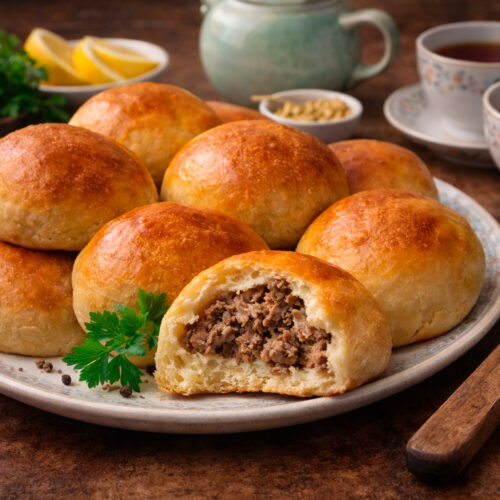 Свежие пирожки с мясом на блюде