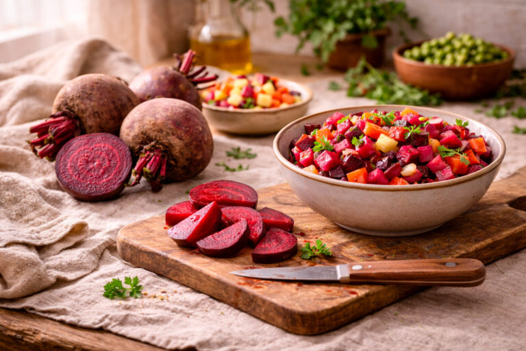 Свёкла на кухонном столе в домашней кухне