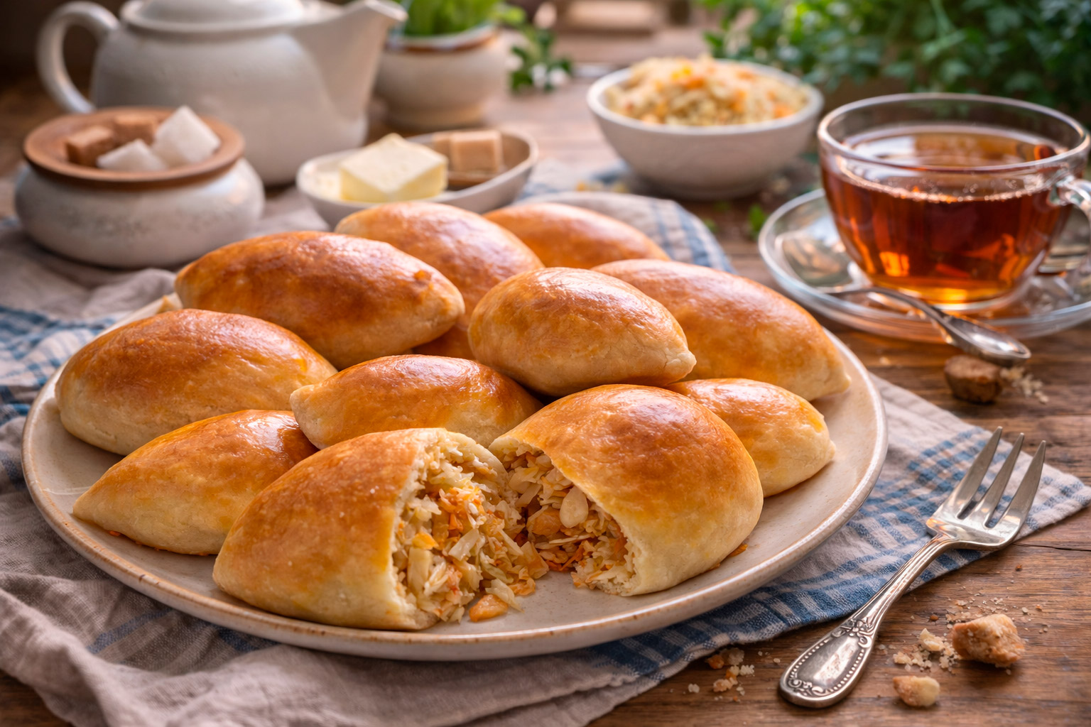 Пирожки с капустой на тарелке