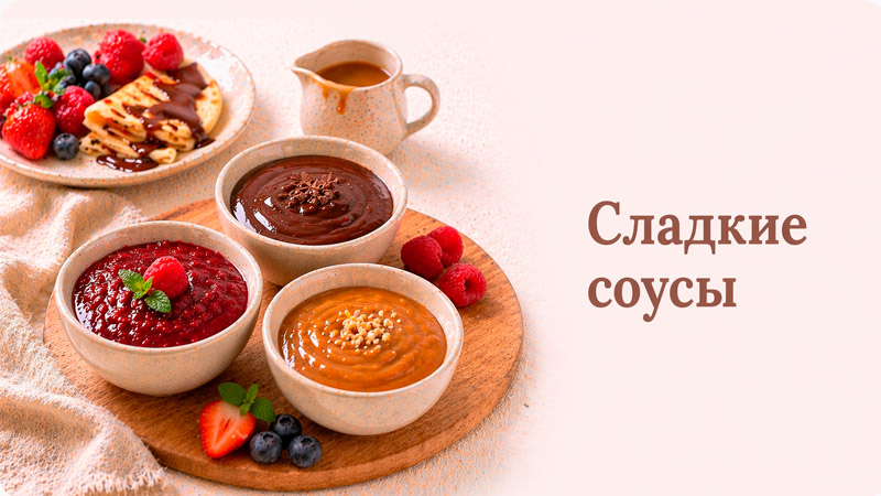 Разнообразные сладкие соусы для фруктов, выпечки