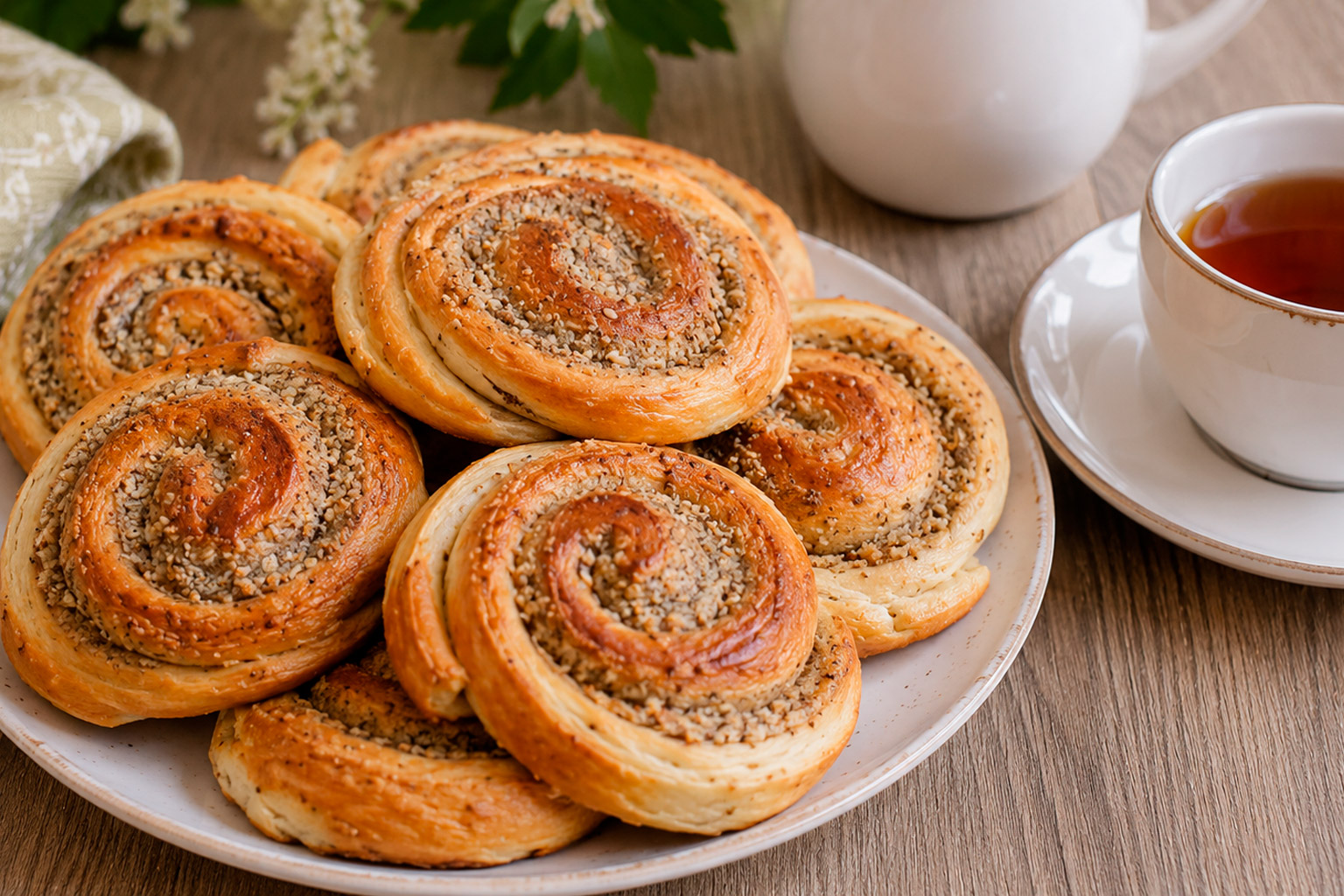 Готовые домашние булочки с ореховой начинкой